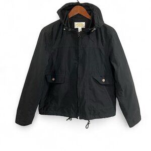 Talbots Jacket Women Sz Medium Black Full Zip Hooded Mesh Lined Fall Spring Coat